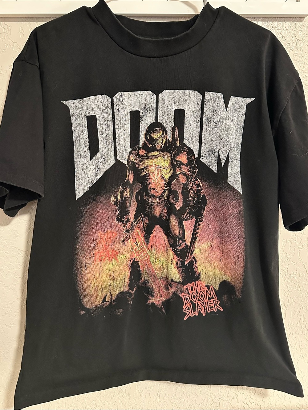 DOOM The Doom Slayer Graphic Tee - Black with Fiery Print